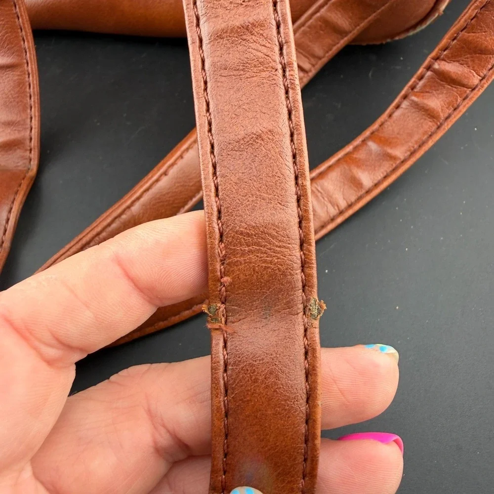 Coofit Womens Backpack Brown Cognac Leather Inner Pockets Adjustable Strap Bag